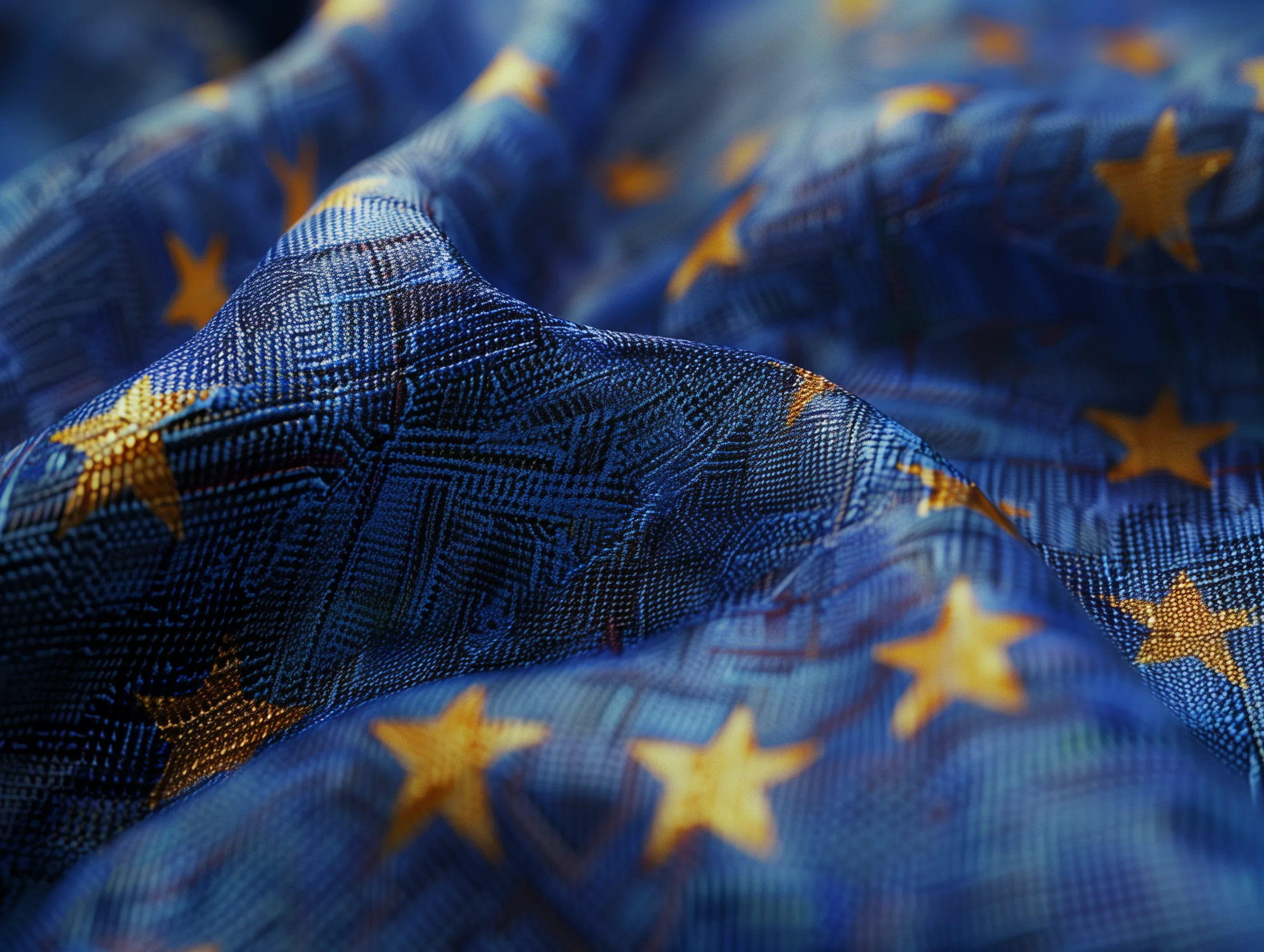 european union blue deal textile close-up realistic