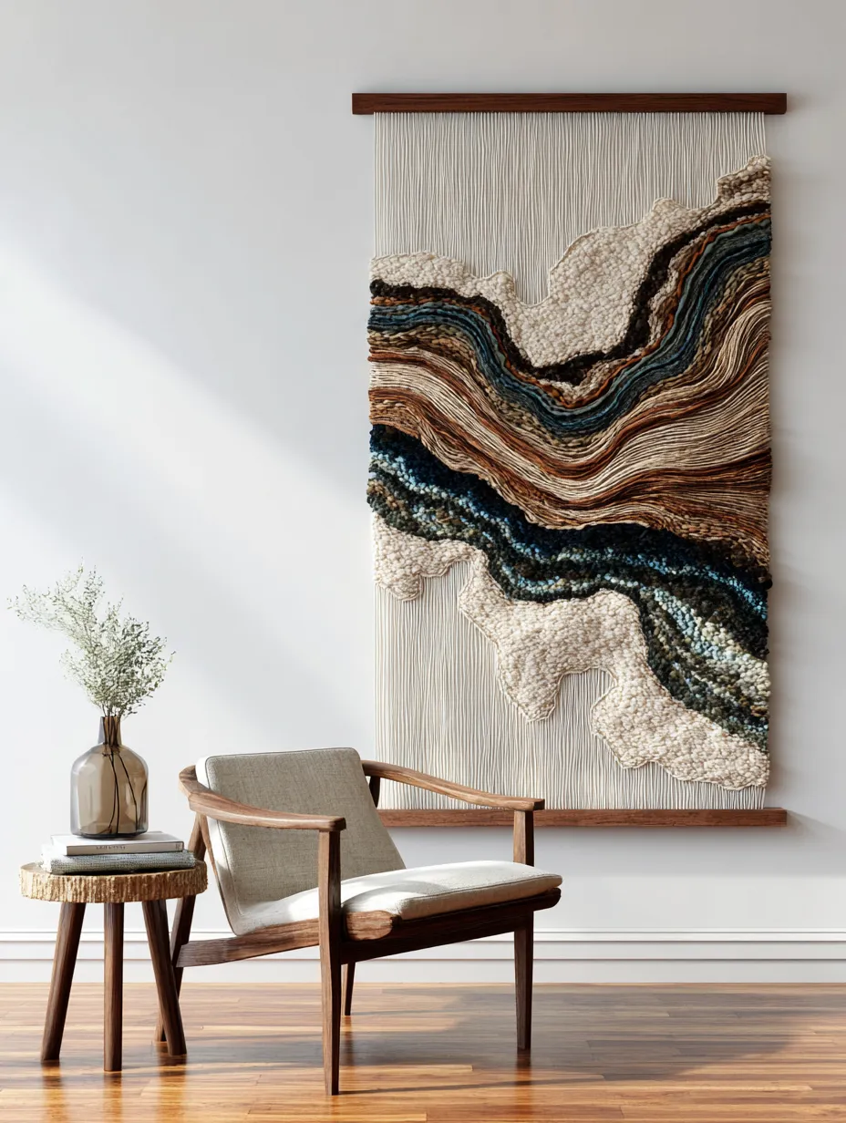 Modern textile wall hanging flowing layered